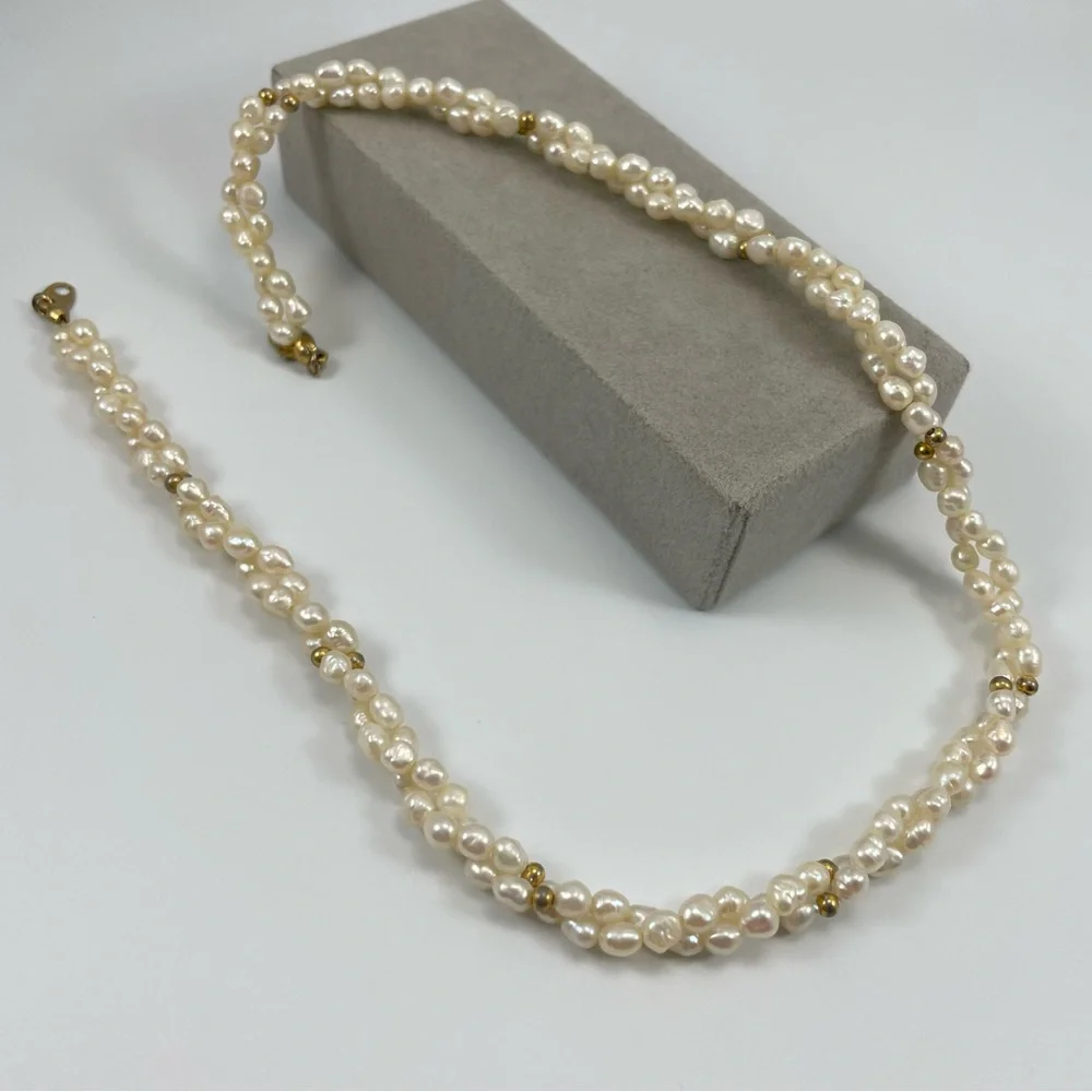 Vintage Avon Gold Tone Rice Pearl Twist Necklace Stunning Bridal Elegant